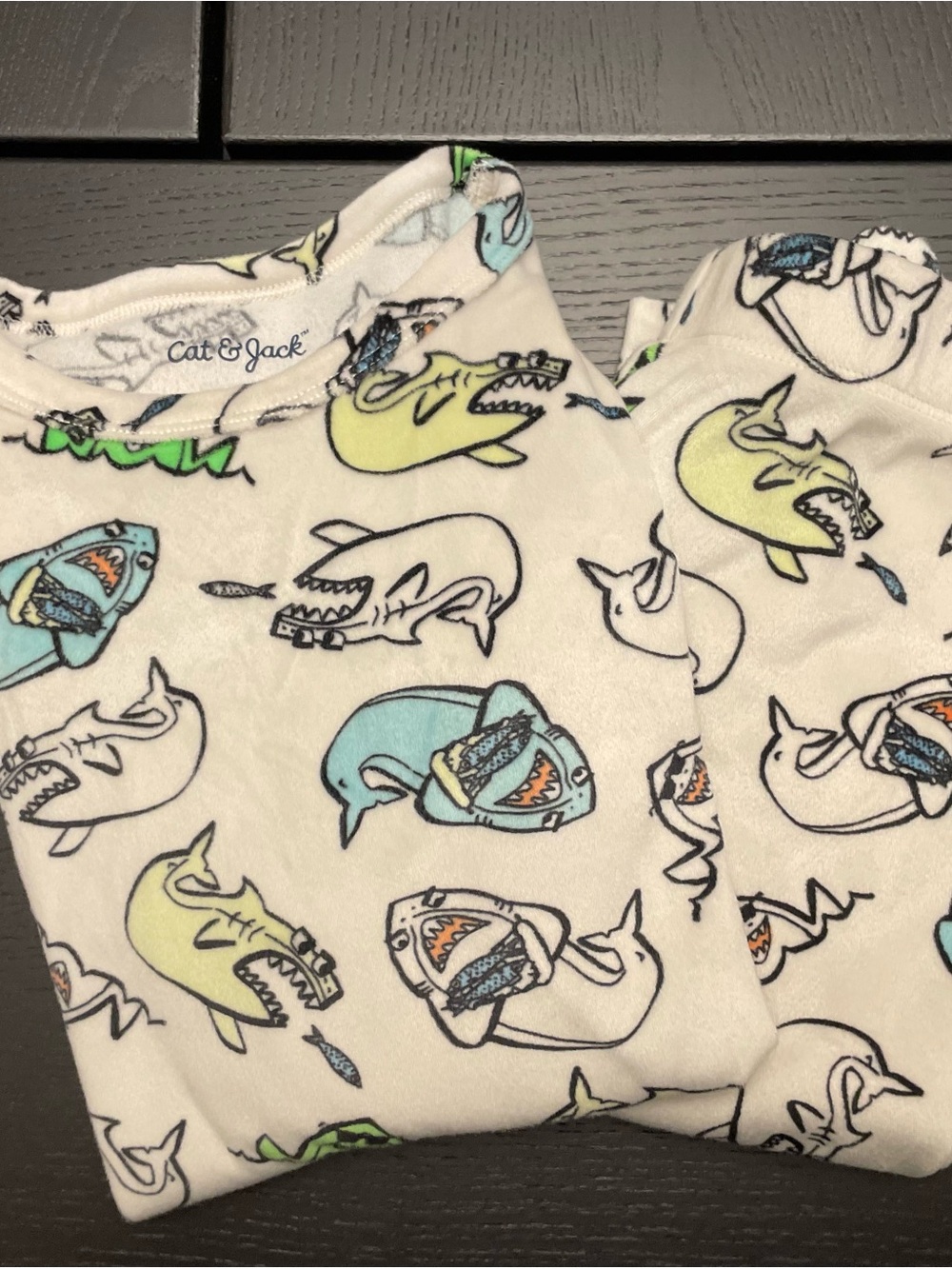 Cat & Jack White Shark Print Kids Pajama Set in Blue, Green, Yellow